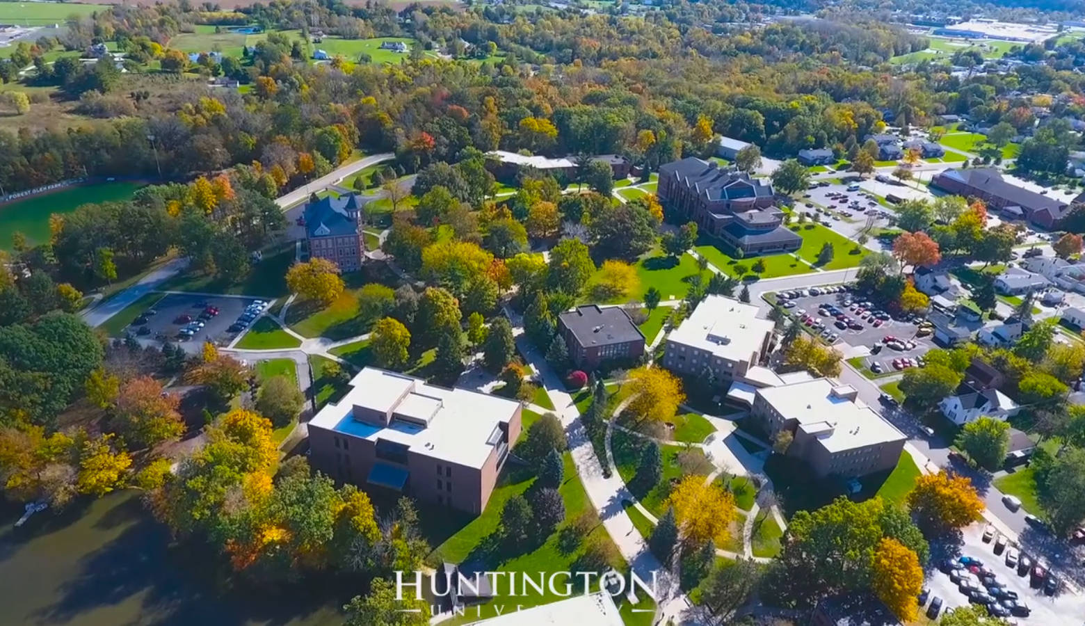 An aerial view of Huntington University's campus